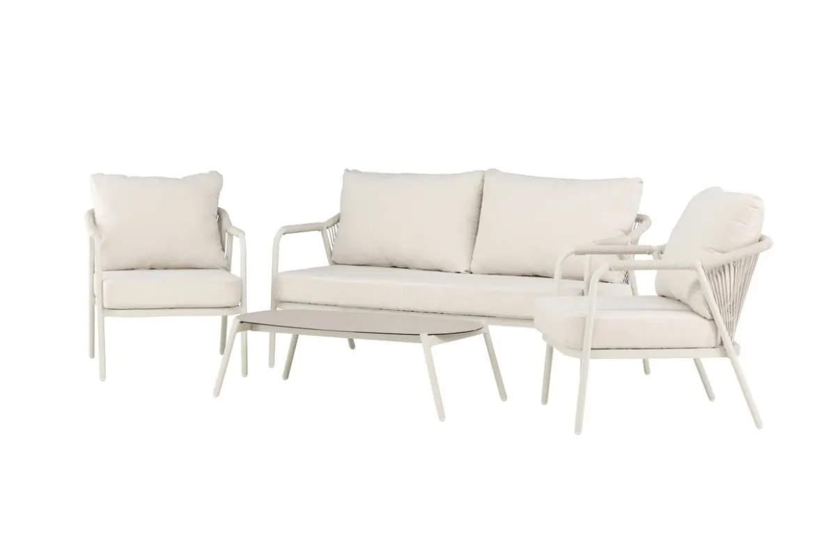 Garten Loungeset Sorento – 4-teiliges Outdoor-Sofa-Set in Beige mit Aluminiumrahmen