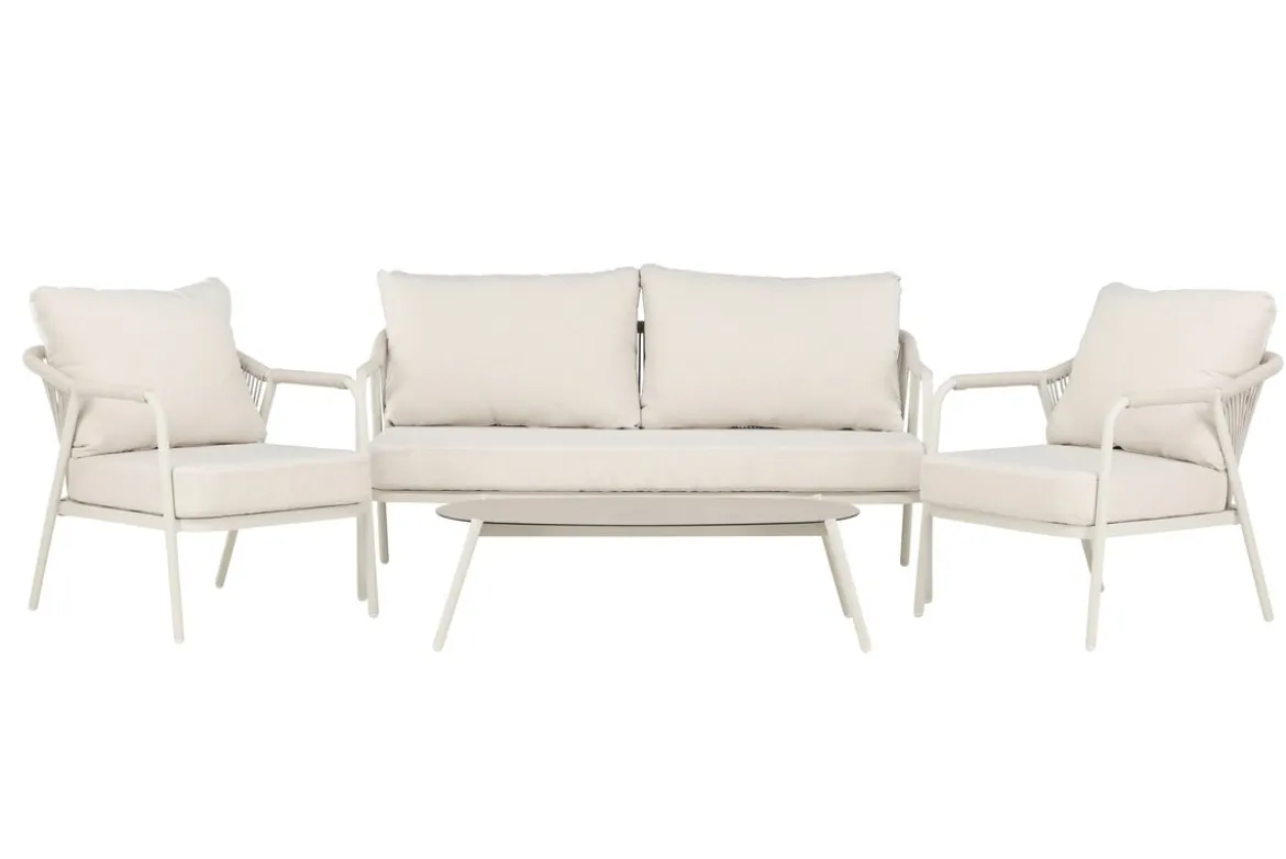 Garten Loungeset Sorento – 4-teiliges Outdoor-Sofa-Set in Beige mit Aluminiumrahmen