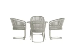Garten Loungeset Taila - mit Rundem Esstisch und 4 Stühlen in Beige & Hellgrau