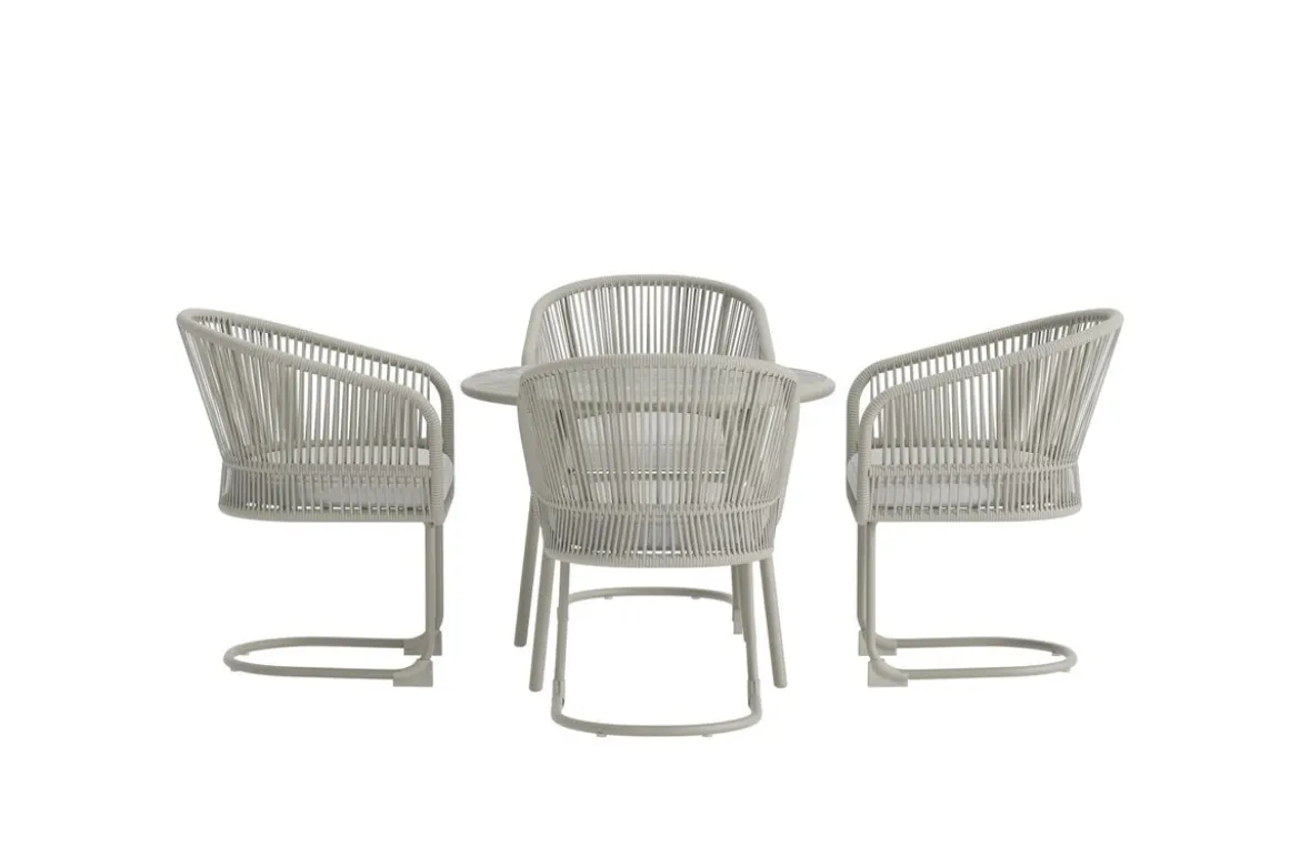 Garten Loungeset Taila - mit Rundem Esstisch und 4 Stühlen in Beige & Hellgrau