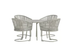 Garten Loungeset Taila - mit Rundem Esstisch und 4 Stühlen in Beige & Hellgrau