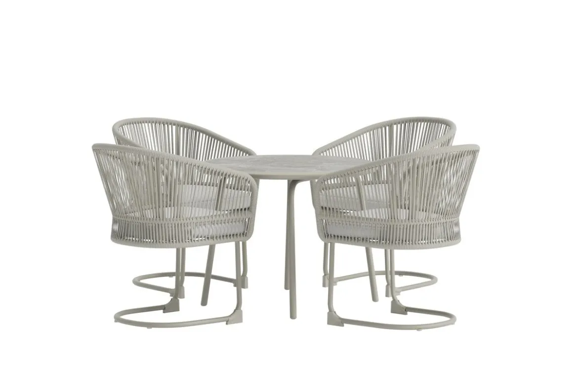 Garten Loungeset Taila - mit Rundem Esstisch und 4 Stühlen in Beige & Hellgrau