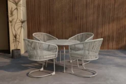 Garten Loungeset Taila - mit Rundem Esstisch und 4 Stühlen in Beige & Hellgrau