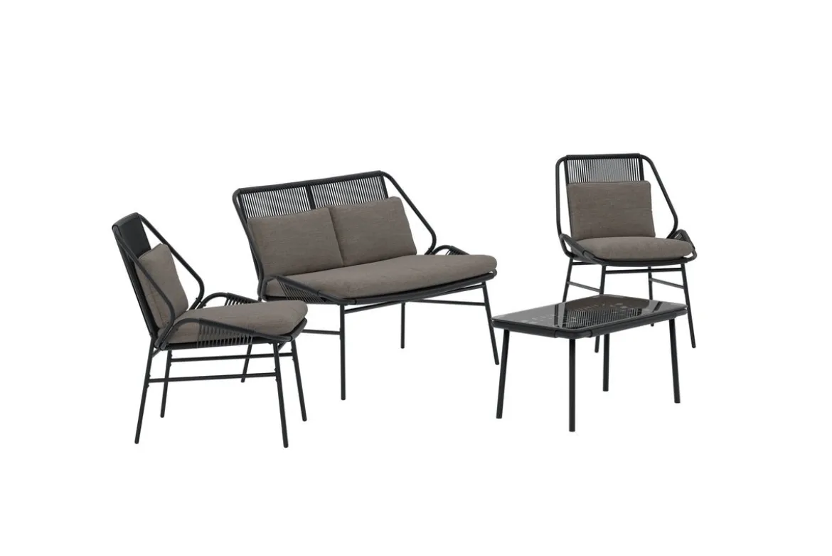 Garten Loungeset Talora – 4 teiliges Set mit Stühlen aus Stahl