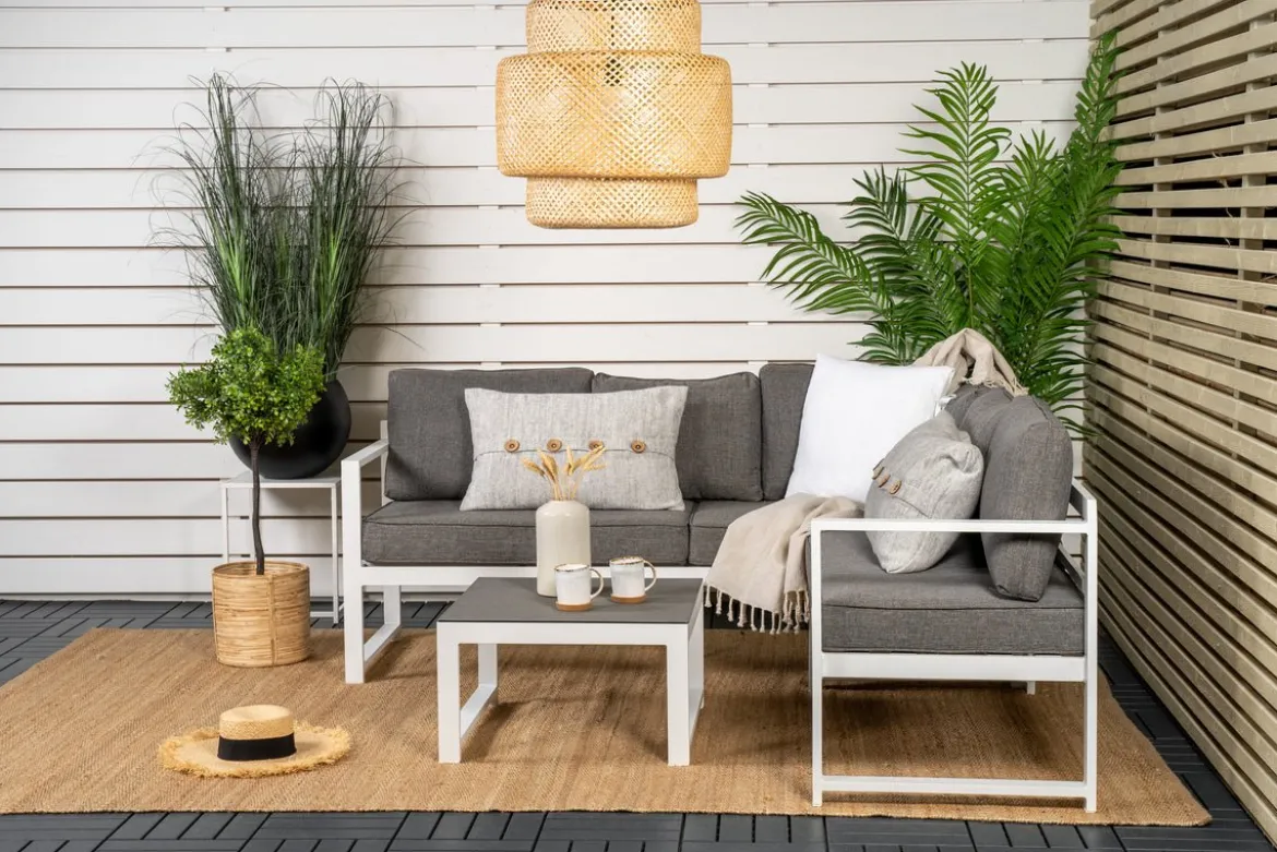 Garten Loungeset Tamara – in Grau mit Glasplatte für Terrasse & Balkon