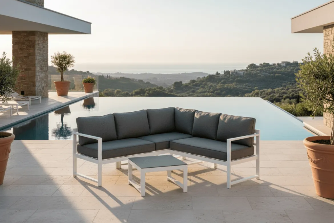 Garten Loungeset Tamara – in Grau mit Glasplatte für Terrasse & Balkon