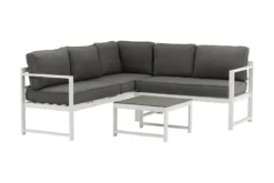 Garten Loungeset Tamara – in Grau mit Glasplatte für Terrasse & Balkon