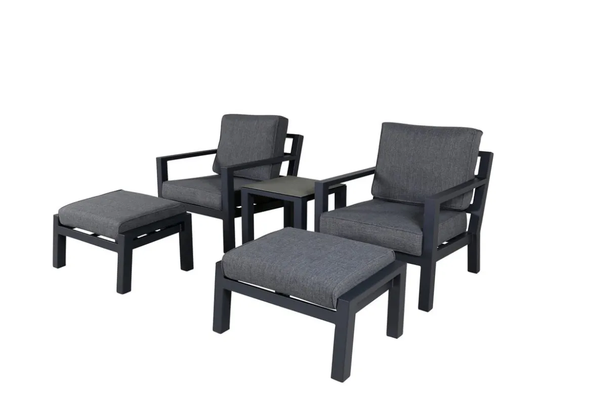 Garten Loungeset Tavira – 5-teiliges Outdoor-Sessel-Set in Schwarz