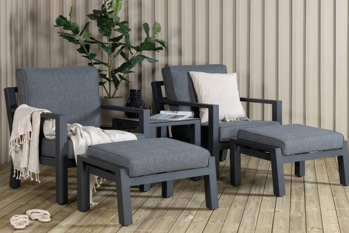 Garten Loungeset Tavira – 5-teiliges Outdoor-Sessel-Set in Schwarz