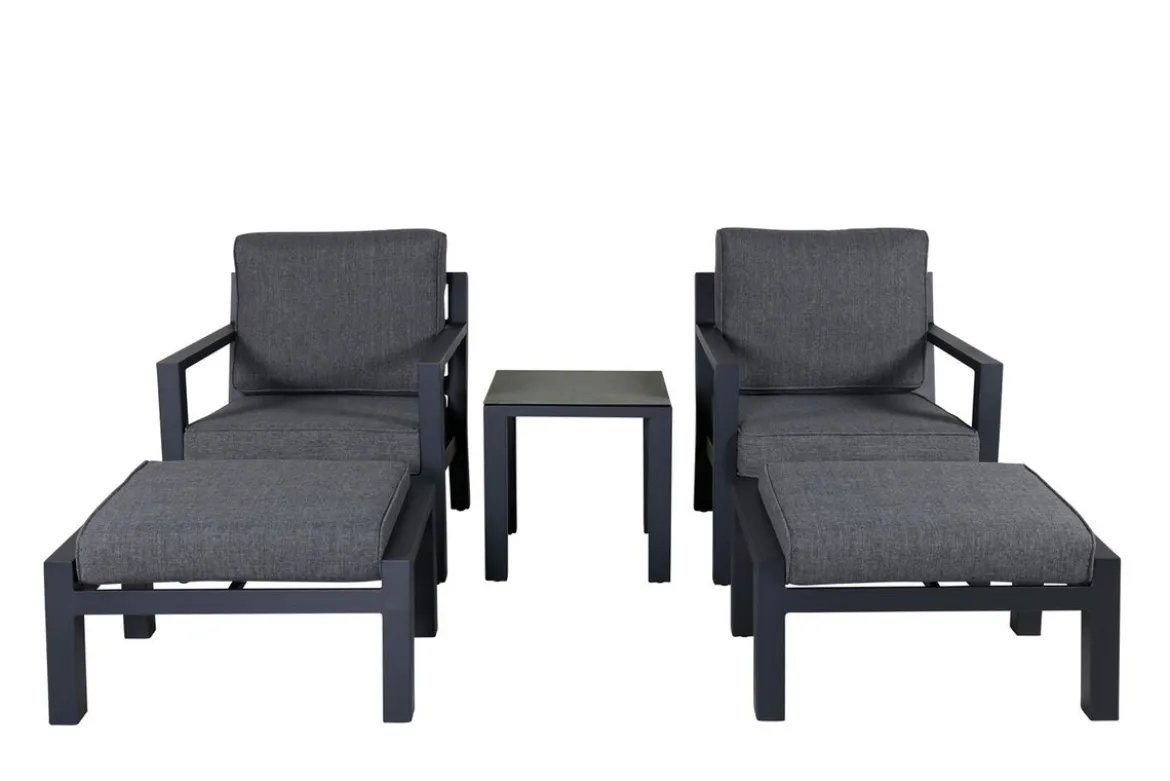 Garten Loungeset Tavira – 5-teiliges Outdoor-Sessel-Set in Schwarz