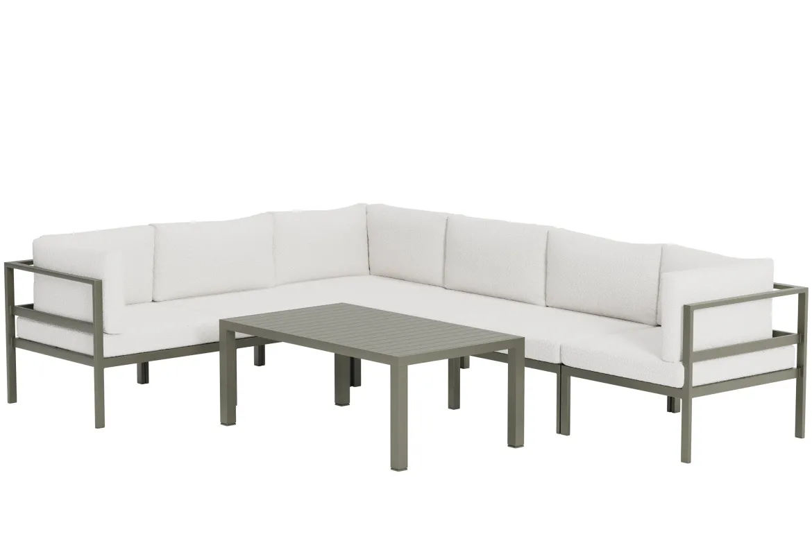 Garten Loungeset Torena 3+3 – Großes Ecksofa in Weiß mit Tisch
