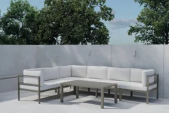 Garten Loungeset Torena 3+3 – Großes Ecksofa in Weiß mit Tisch