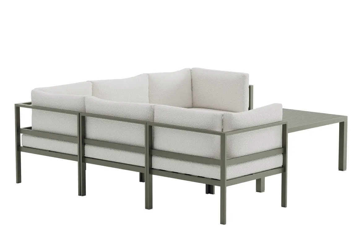 Garten Loungeset Torena 3+2 – Großes Ecksofa in Weiß mit Tisch
