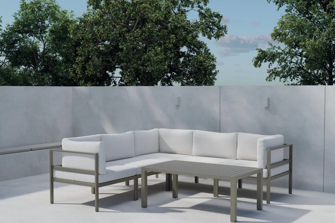 Garten Loungeset Torena 3+2 – Großes Ecksofa in Weiß mit Tisch