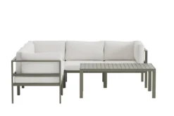 Garten Loungeset Torena 3+2 – Großes Ecksofa in Weiß mit Tisch