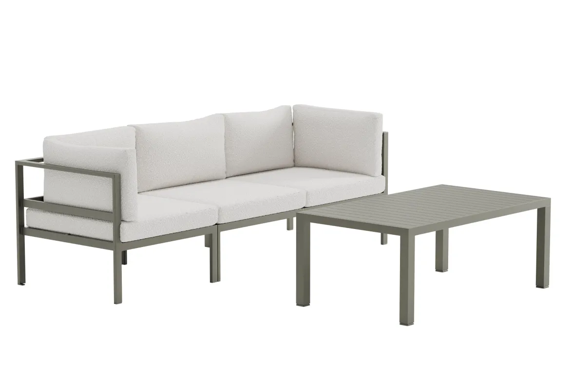 Garten Loungeset Torena 2+1 – 2 Sitzer Sofa in Weiß mit Tisch