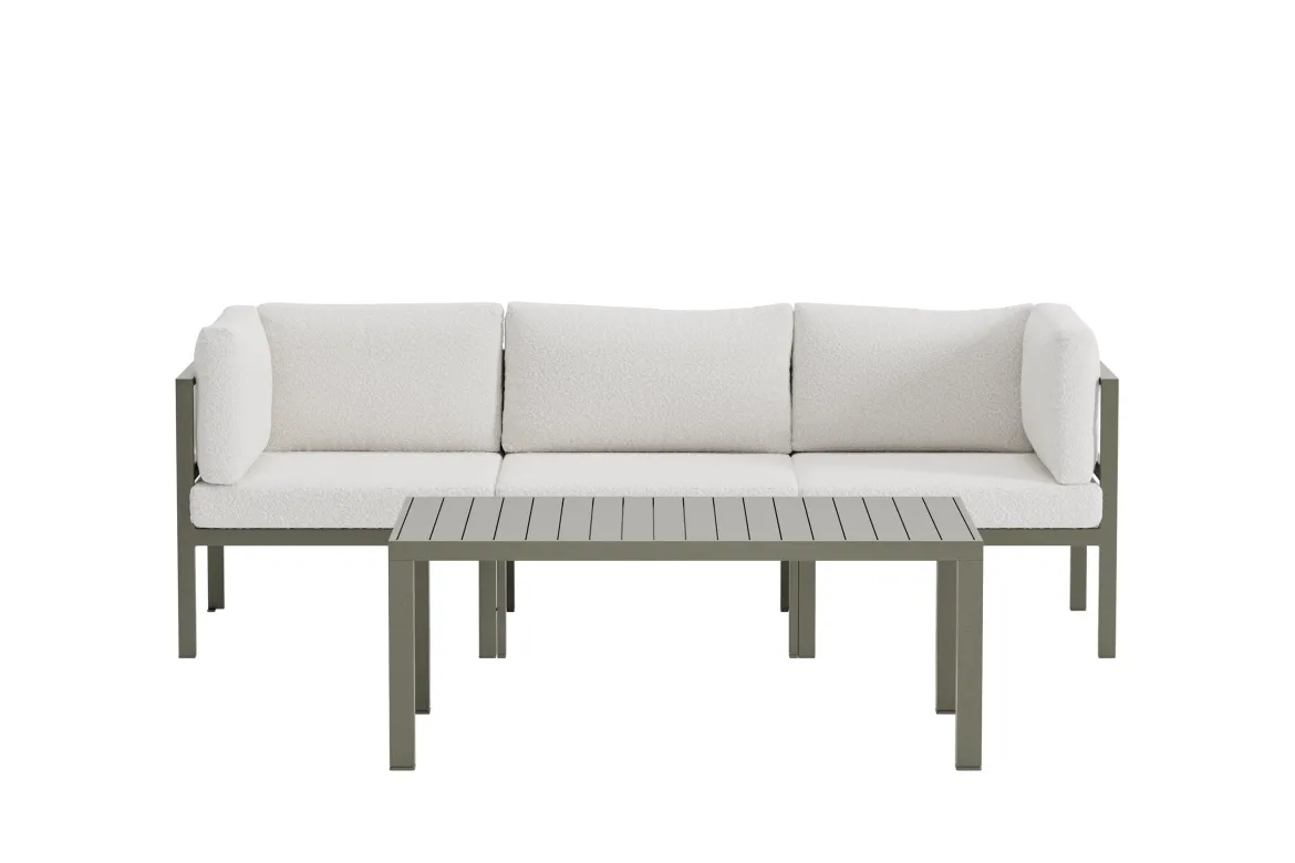 Garten Loungeset Torena 2+1 – 2 Sitzer Sofa in Weiß mit Tisch