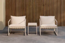 Garten Loungeset Valenza – 3-teiliges Outdoor-Set in Beige mit Glastisch