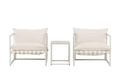 Garten Loungeset Valenza – 3-teiliges Outdoor-Set in Beige mit Glastisch