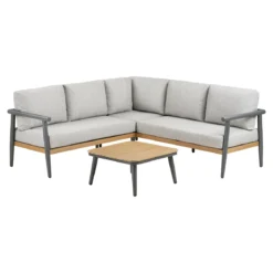 Garten Lounge Set Velmora – mit Aluminiumgestell und Holzoptik-Details