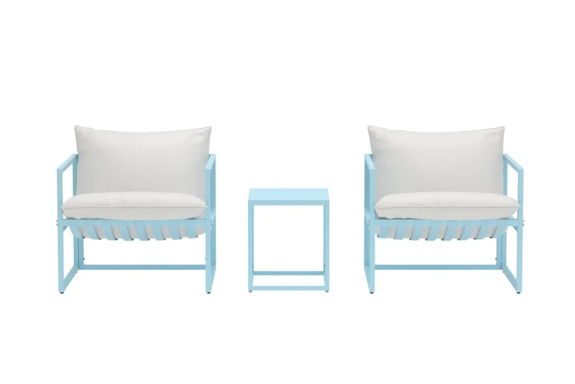 Garten Loungeset Vero – 3-teiliges Set in Hellblau inklusive Kissen