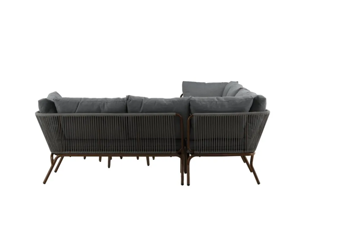Garten Loungeset Xenia - aus braunem Stahl mit grauen Kissen