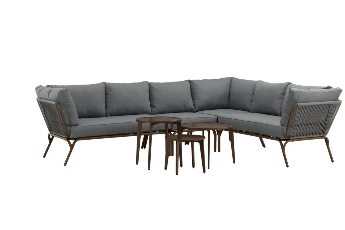 Garten Loungeset Xenia - aus braunem Stahl mit grauen Kissen