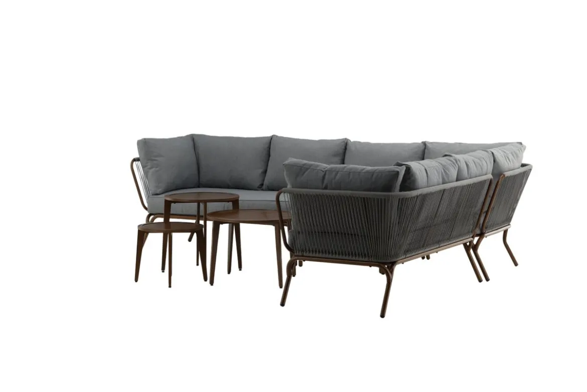 Garten Loungeset Xenia - aus braunem Stahl mit grauen Kissen