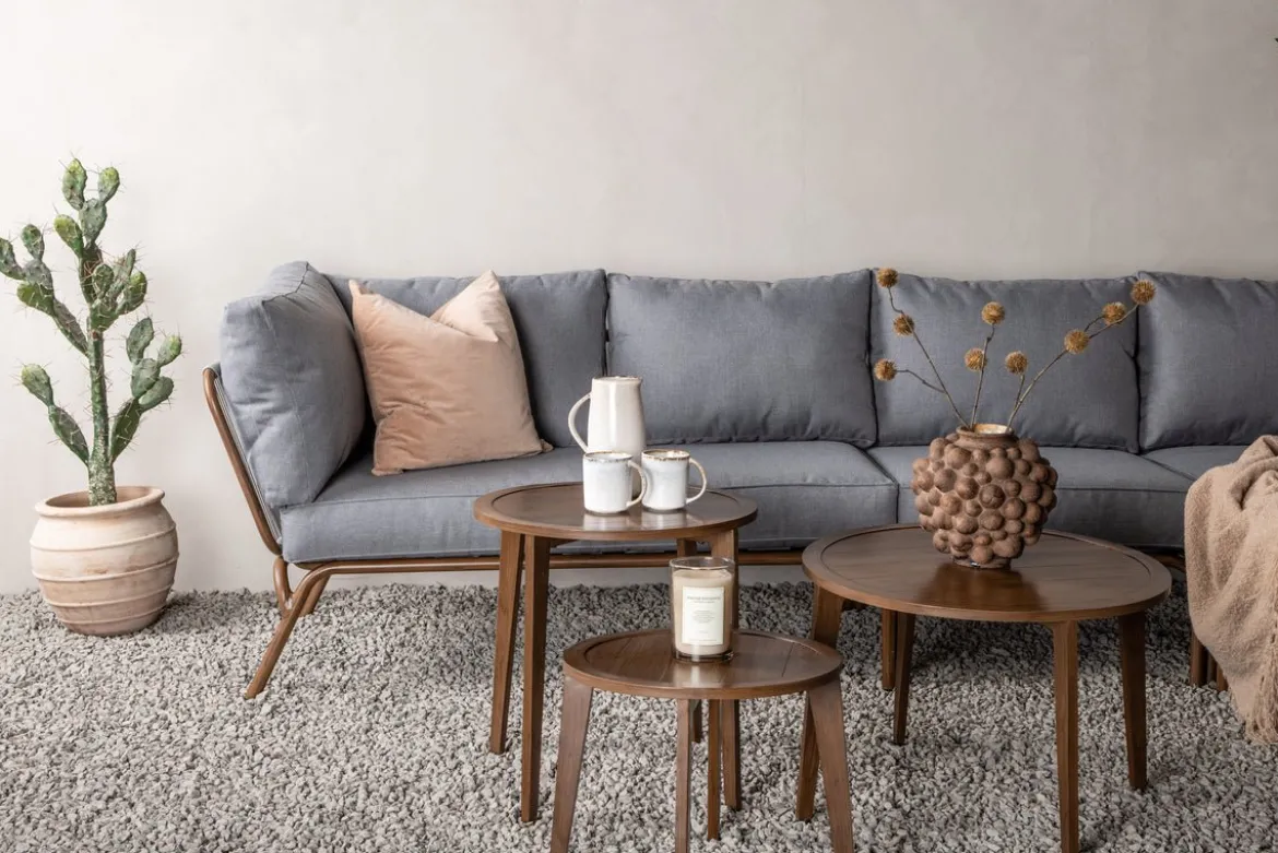 Garten Loungeset Xenia - aus braunem Stahl mit grauen Kissen