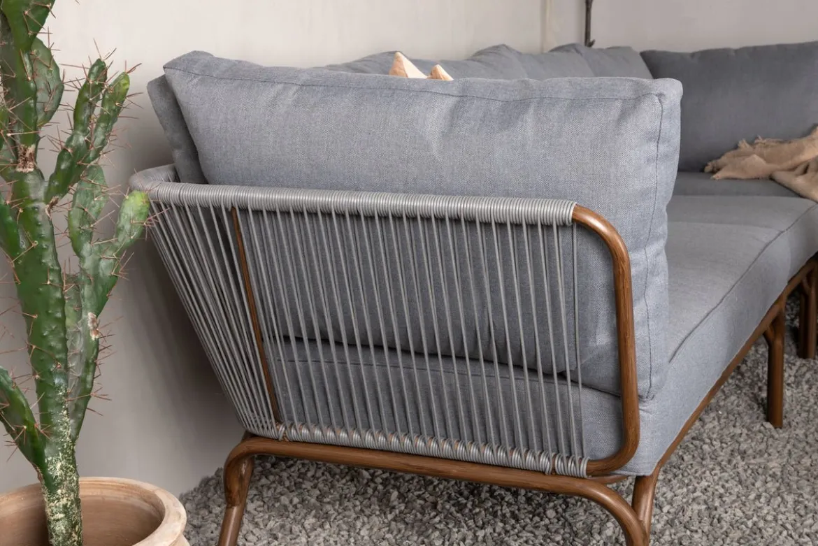 Garten Loungeset Xenia - aus braunem Stahl mit grauen Kissen