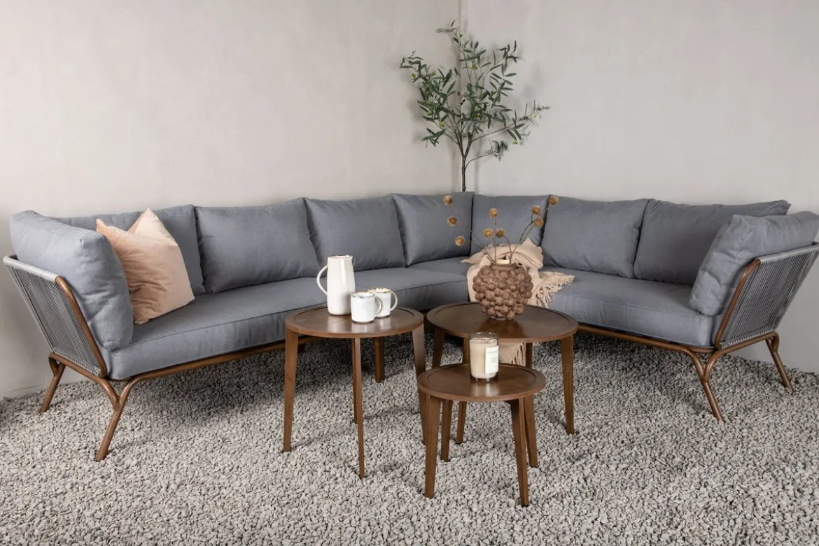 Garten Loungeset Xenia - aus braunem Stahl mit grauen Kissen