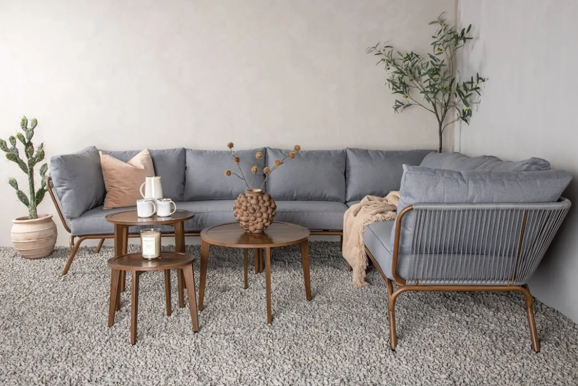 Garten Loungeset Xenia - aus braunem Stahl mit grauen Kissen