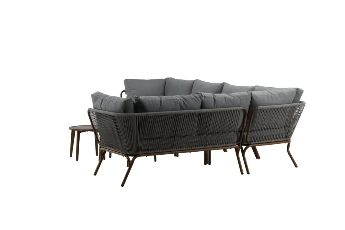 Garten Loungeset Xenia - aus braunem Stahl mit grauen Kissen