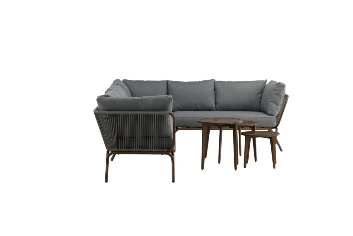 Garten Loungeset Xenia - aus braunem Stahl mit grauen Kissen