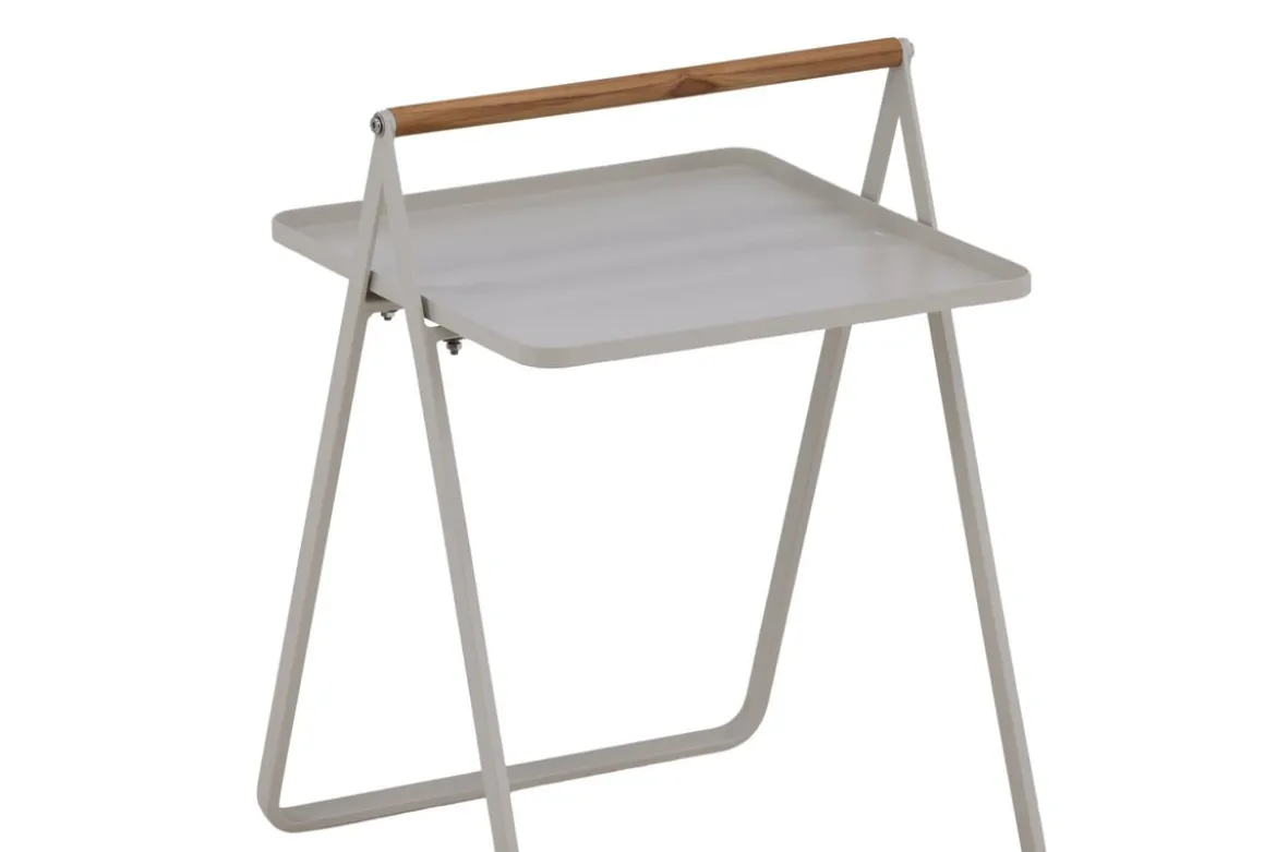Gartentisch Moyo - ein Beistelltisch mit quadratischer Tischplatte und einem Griff aus Teakholz