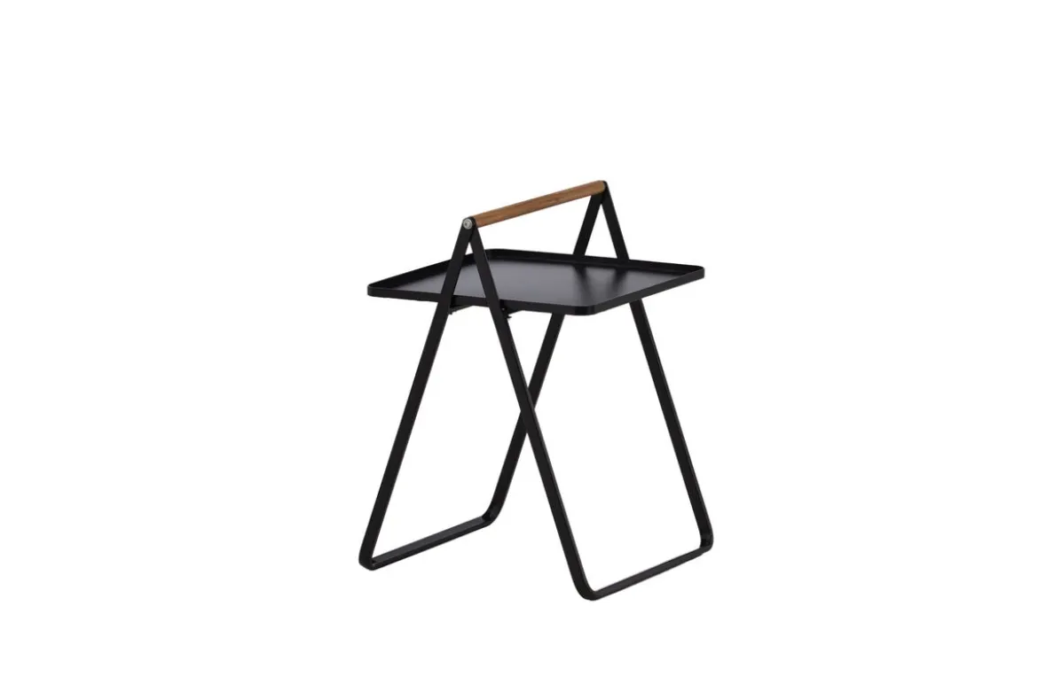 Gartentisch Moyo - ein Beistelltisch mit quadratischer Tischplatte und einem Griff aus Teakholz