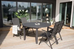 Gartentisch Savina - runder, schwarzer Tisch mit Ausziehfunktion