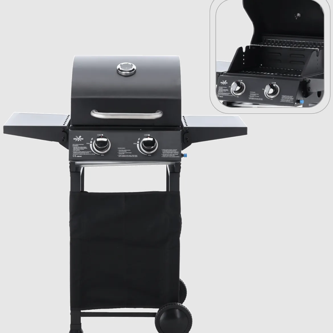 Gasgrill BarbecuePro – 2-Brenner Grillwagen mit Thermometer & klappbaren Seitentischen