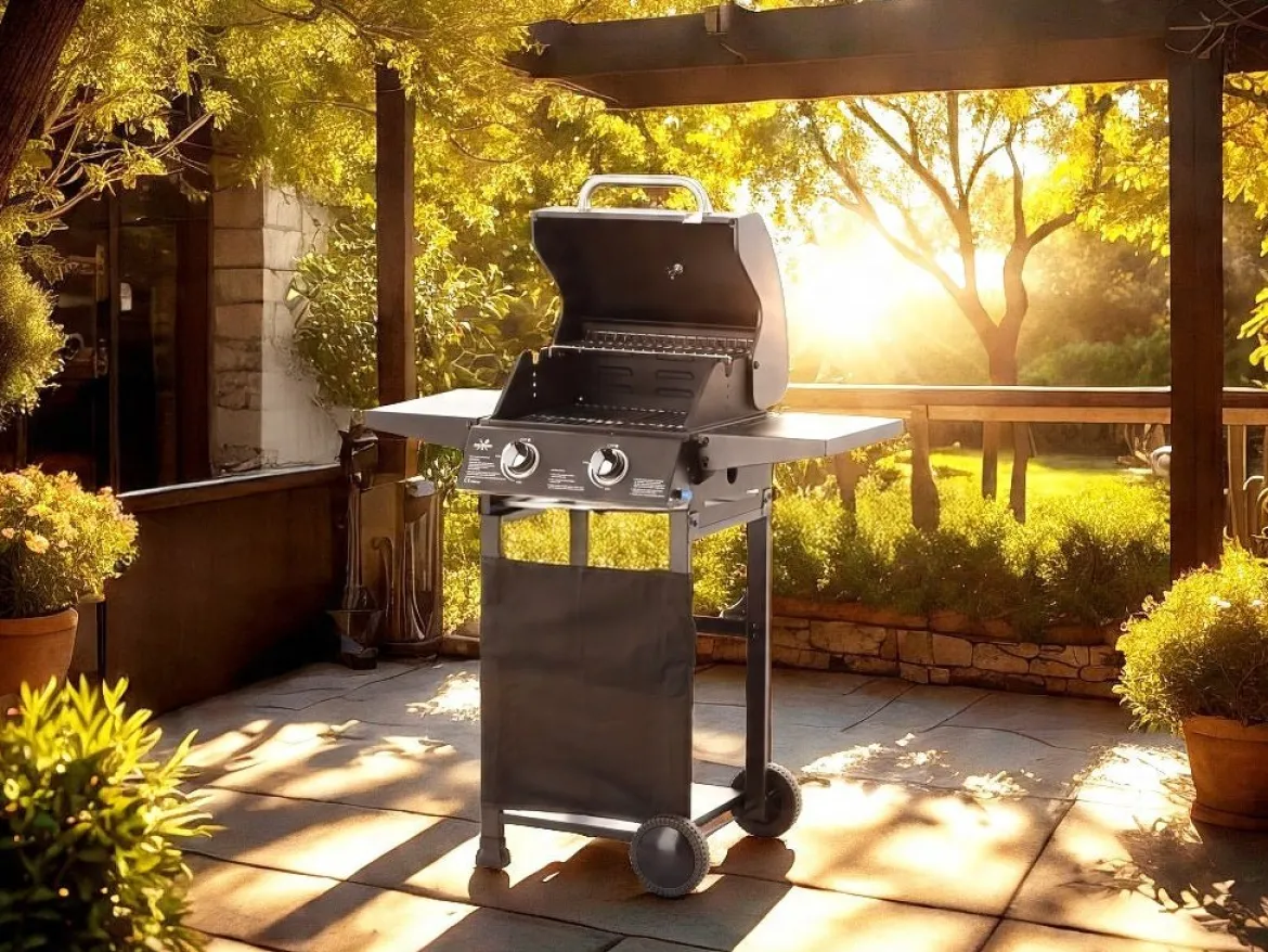 Gasgrill BarbecuePro – 2-Brenner Grillwagen mit Thermometer & klappbaren Seitentischen