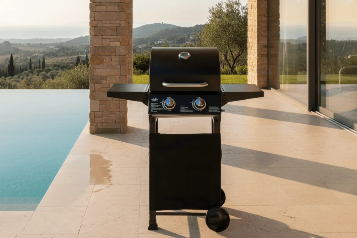 Gasgrill BarbecuePro – 2-Brenner Grillwagen mit Thermometer & klappbaren Seitentischen