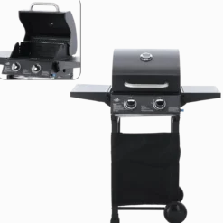 Gasgrill BarbecuePro – 2-Brenner Grillwagen mit Thermometer & klappbaren Seitentischen