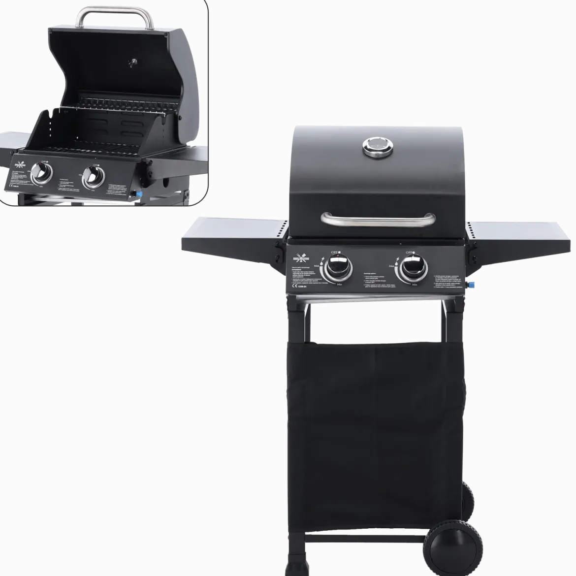Gasgrill BarbecuePro – 2-Brenner Grillwagen mit Thermometer & klappbaren Seitentischen