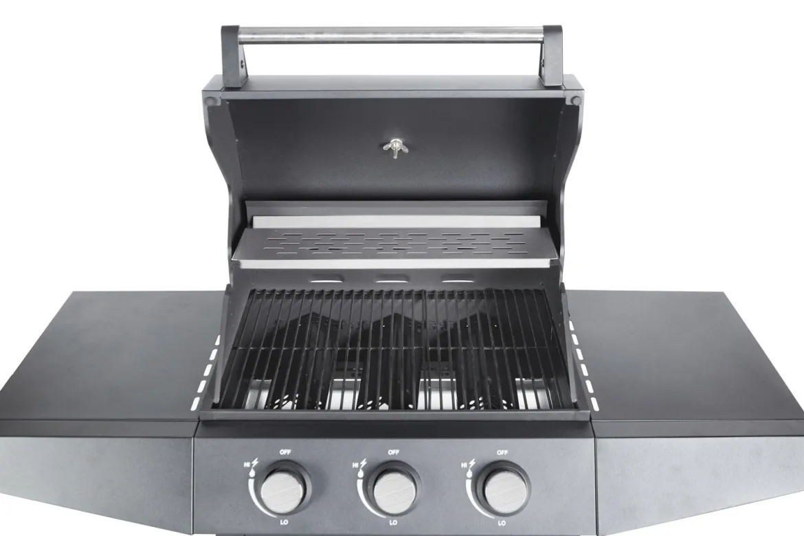 Gasgrill BarbecuePro XL – 3-Brenner Grillwagen mit Warmhalterost