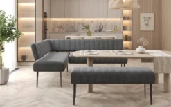 Gepolsterte Essbank Montero aus wasserabweisendem Samt mit Metallbeinen
