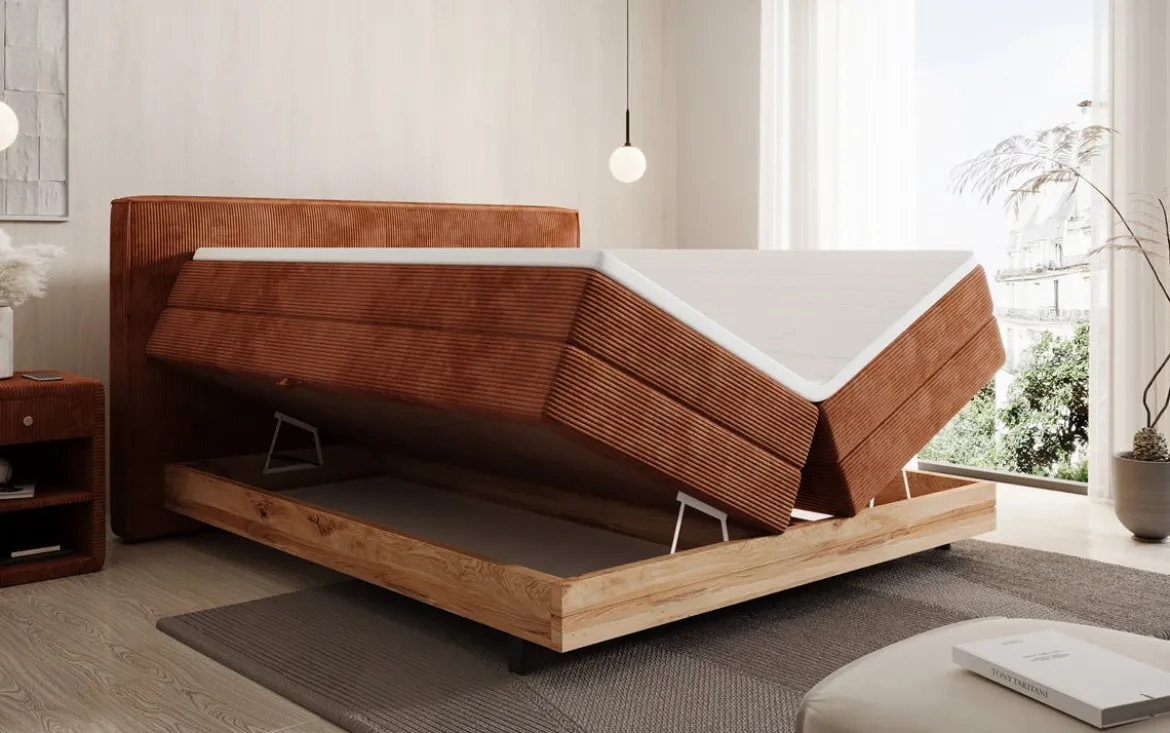 Holzbett/Boxspringbett Nero mit Stauraum in Cord