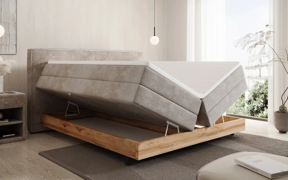 Holzbett/Boxspringbett Nero mit Stauraum in Cord