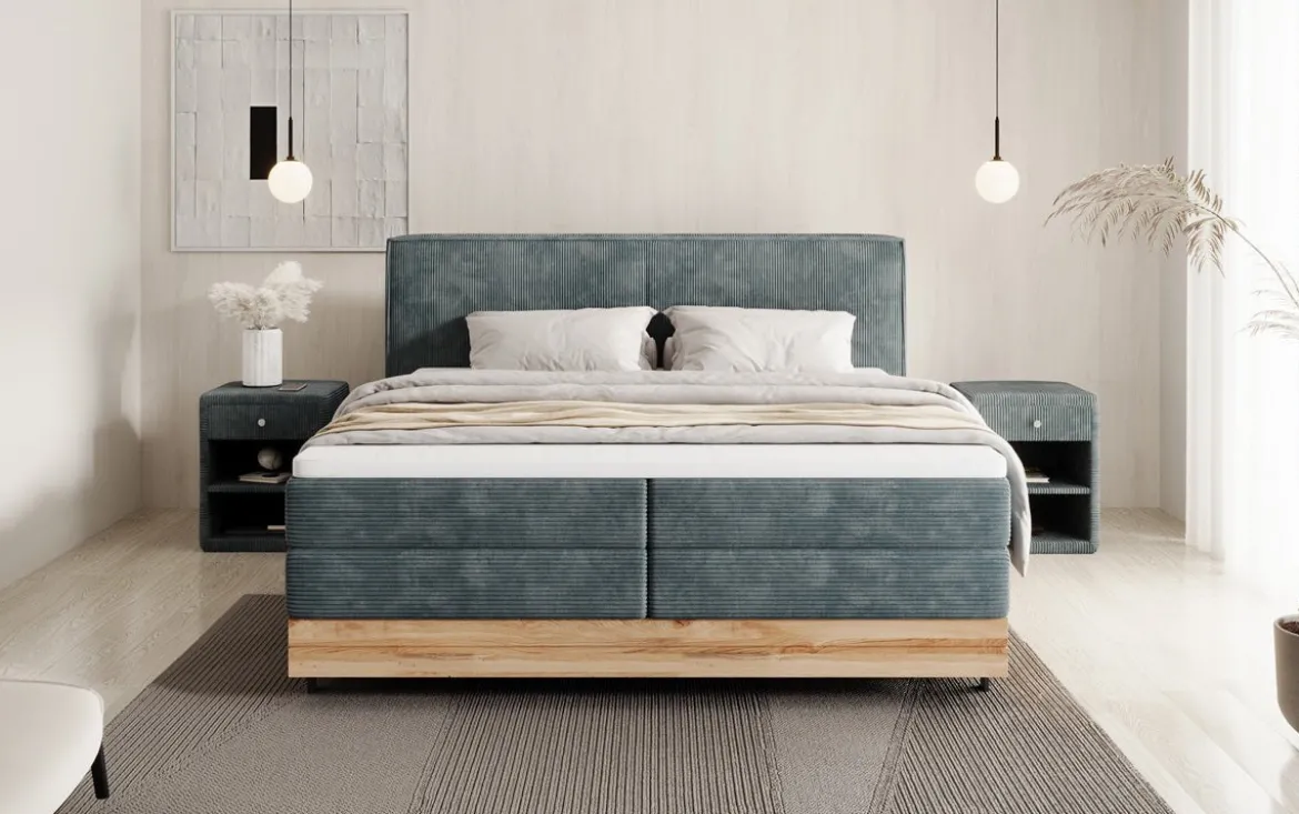 Holzbett/Boxspringbett Nero mit Stauraum in Cord