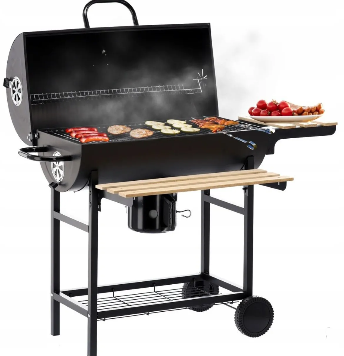 Holzkohlegrill BarrelPro – Grillwagen mit Deckel, Thermometer & Ablagen