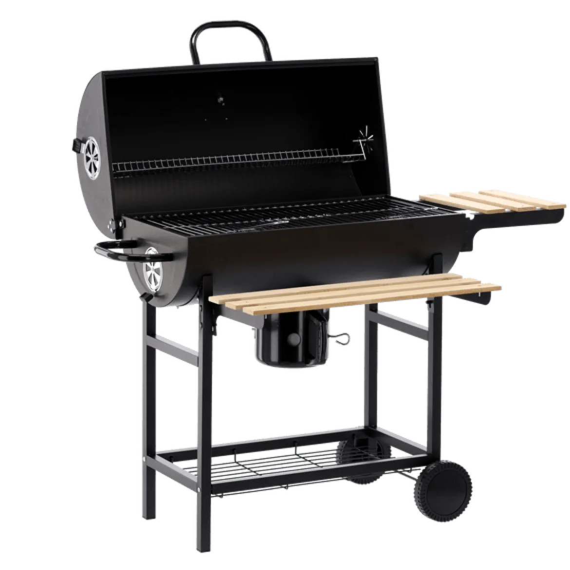 Holzkohlegrill BarrelPro – Grillwagen mit Deckel, Thermometer & Ablagen