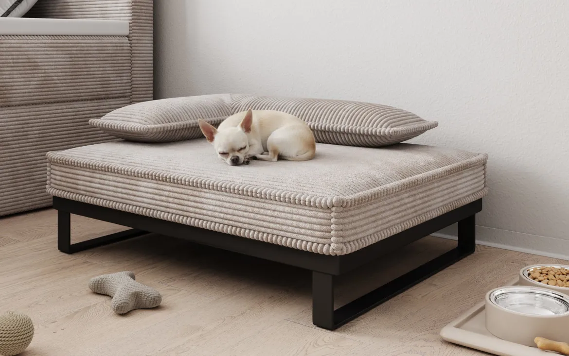 Hundebett Milo – 80×60 cm mit Cordbezug & Metallrahmen